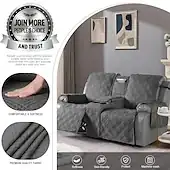 L.T L.T.HOME Couch Cover for Pets 3 Seater 100% Waterproof Spillproof 4 Layer Quilted Reclining Sofa Cover with Side Pockets Non Slip Washable Furnitu