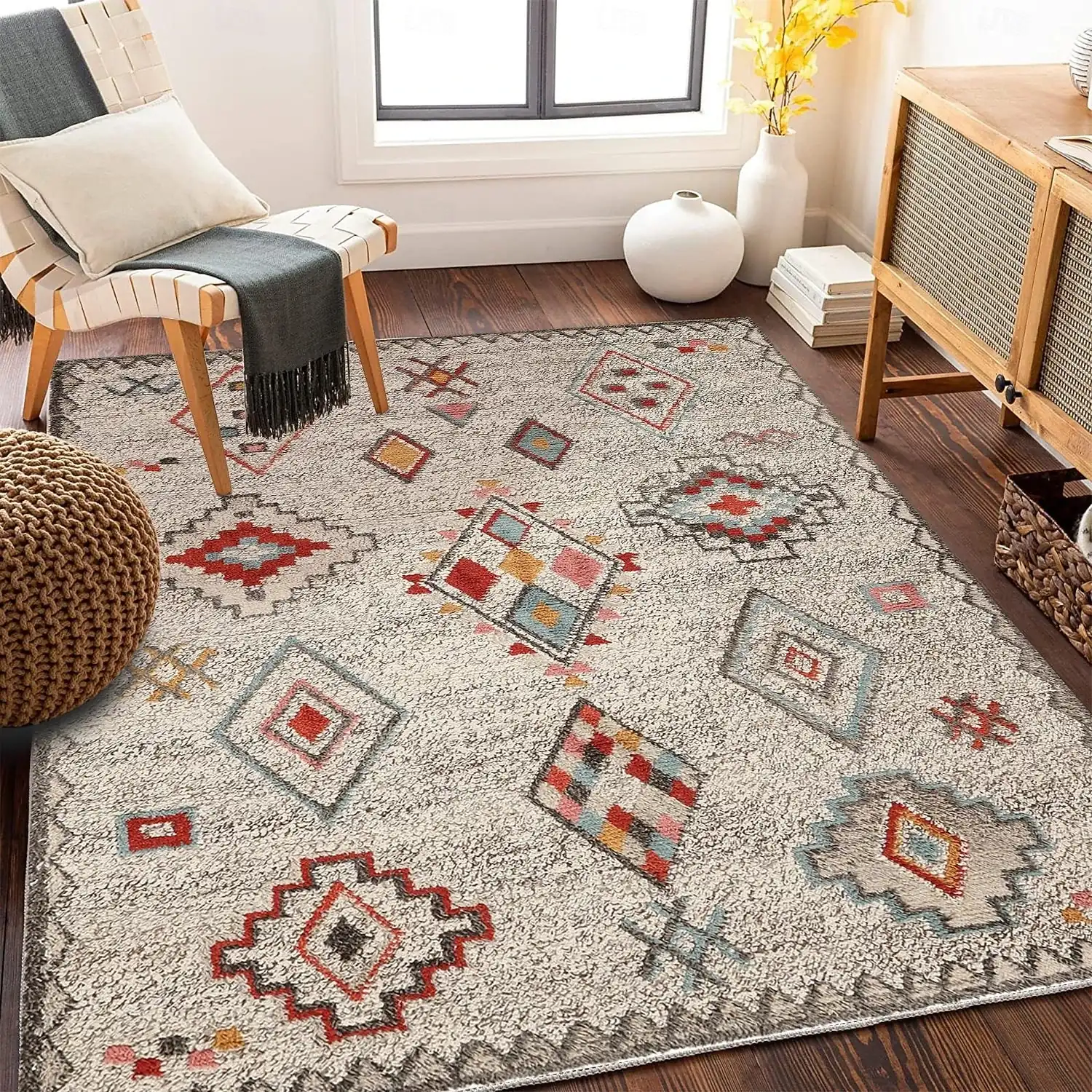 Area Rugs Moroccan For Living Room And Bedroom Rug Vintage Luxury Style, Large Area Carpet Bedside Sofa Coffee Table, Soft Non-Slip Machine Washable R