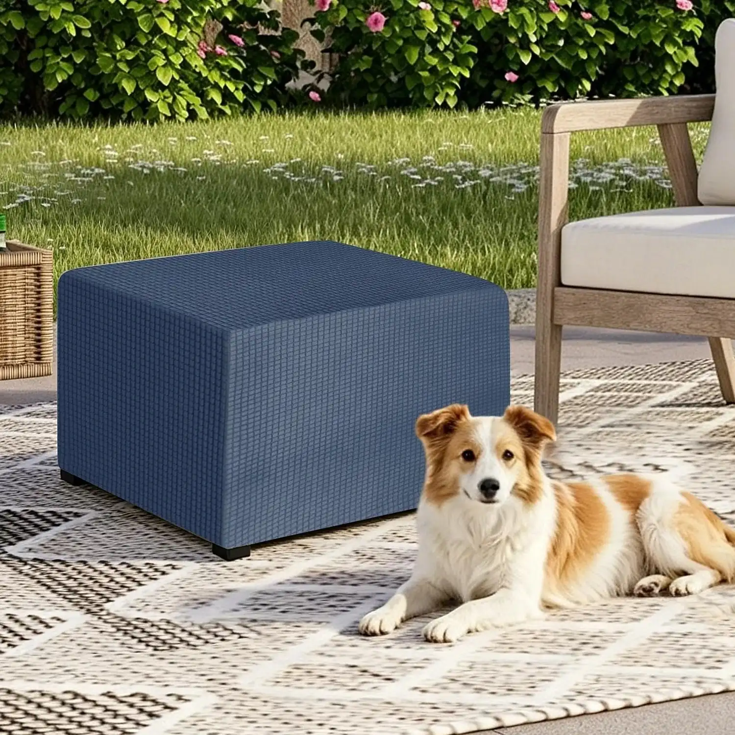 1pc Stretch Rectangle Ottoman Slipcover, Removable Folding Storage Footstool Cover, Elastic Bottom Machine Washable Footrest Protector