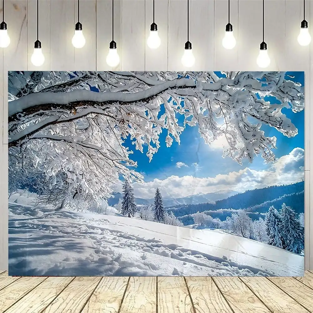 Winter Outdoor Snow Pattern Tapestry, Large Wall Hanging Mural Decoration, Photography Background Fabric, Home Furnishing for Bedroom, Living Room, or
