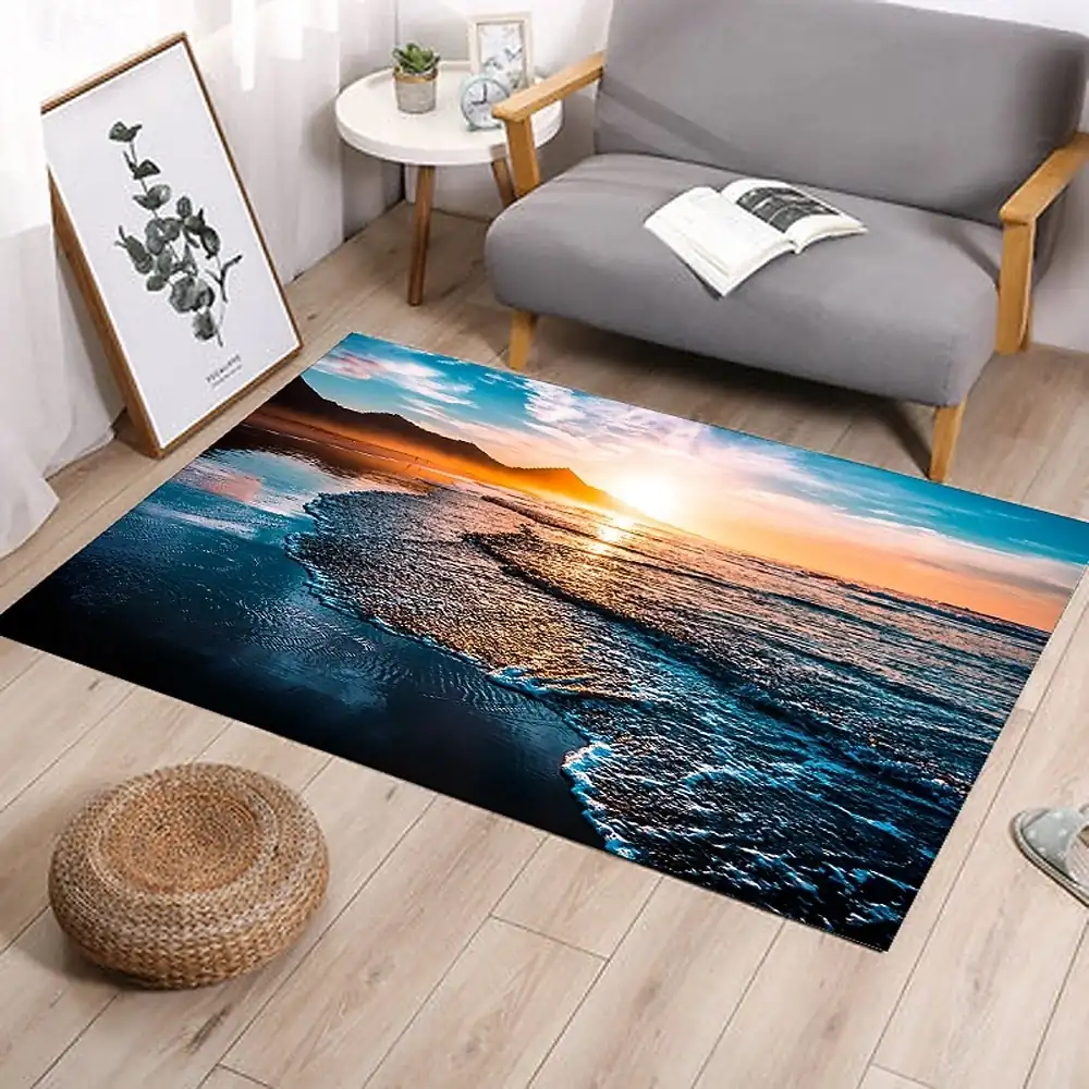 Hallway Runner Rug Sea View Beach Pattern Flannel Fabric Printed Home Decoration Entrance Dustproof Floor Mat Absorbent Soft Bathroom Cushion - €