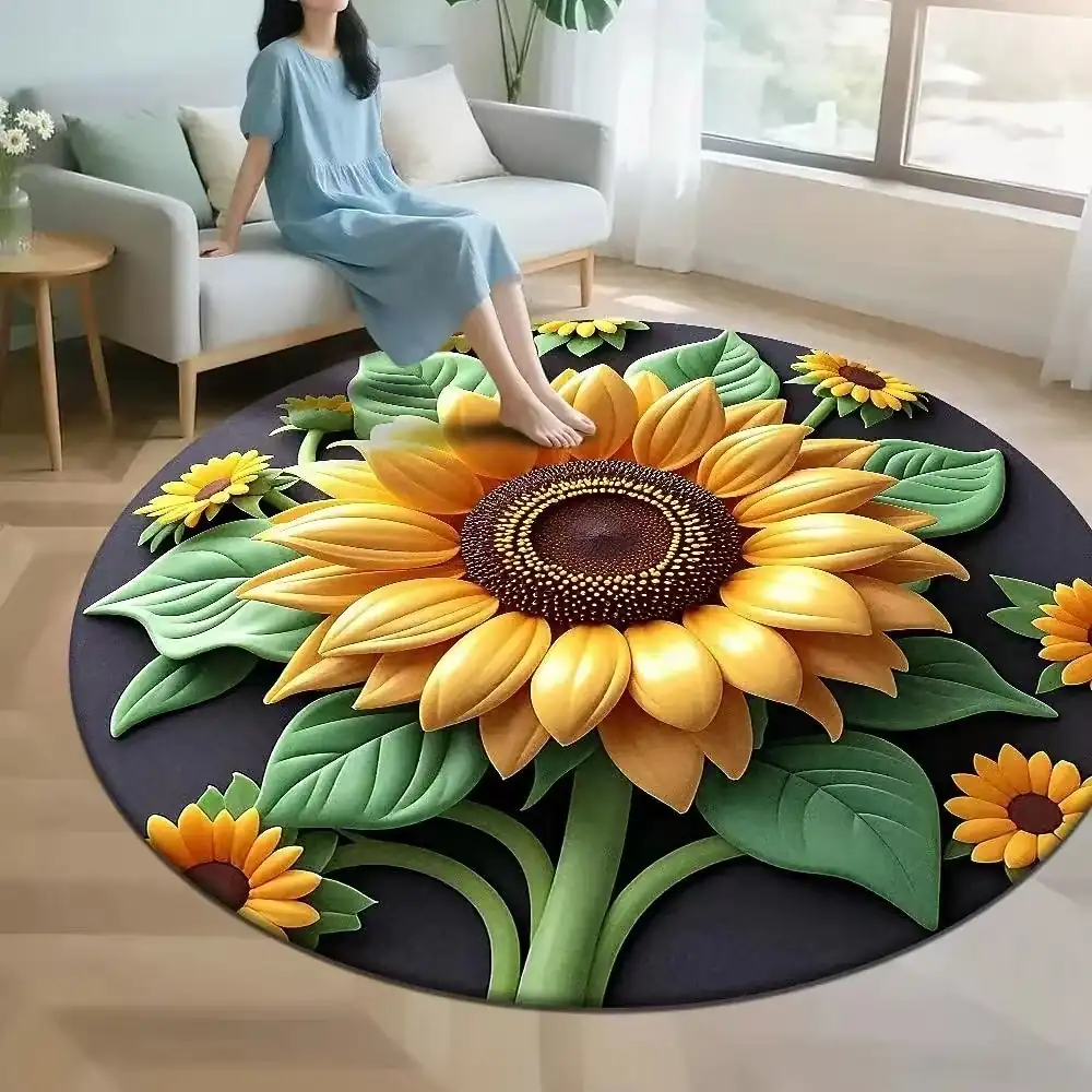 Area Rug 2D Flat Print Sunflower Series Crystal Velvet Carpet for Living Room Sofa Coffee Table Bedroom Bedside Mat Dressing Room Soft Decorative Floo