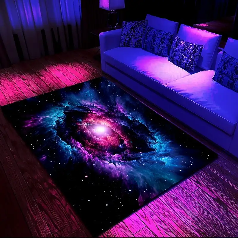 Blacklight Rug UV Reactive Glow in the Dark Area Rug Kitchen Mat Non-Slip Oil Proof Trippy Universe Floor Mat Livingroom Rug Indoor Outdoor Mat Bedroo