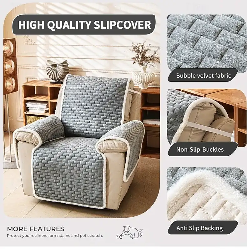 Recliner Chair Cover Non Slip Sofa Cover for 1 seater Pet Friendly Furniture Protector Quilted All Season Washable Slipcover for Living Room