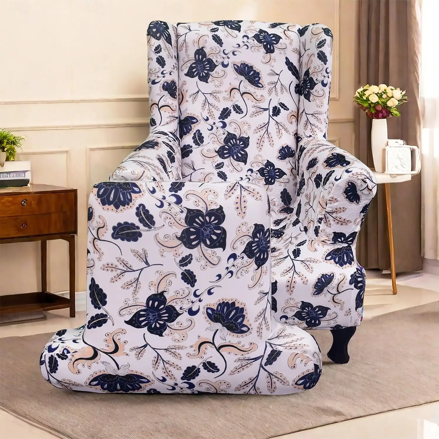 Wingback Chair Cover Floral Striped Geometric Printed Polyester Slipcover Full Cover Modern Foldable Fashion Chair Protector Seat Cover Armchair Cover 5a84e8c33f5534fe53d90fe976190a16