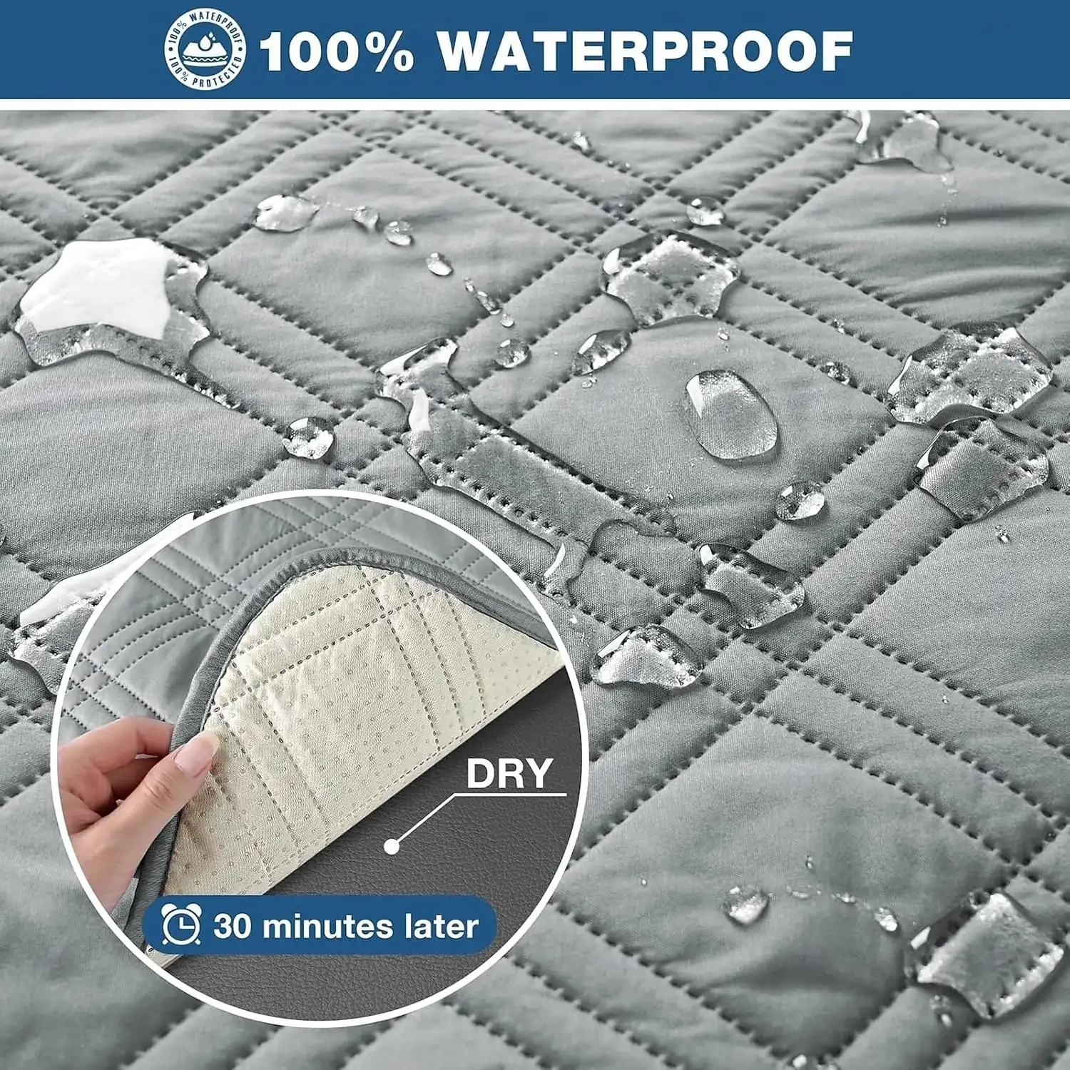 Couch Cover for Pets 3 Seater 100% Waterproof Spillproof 4 Layer Quilted Reclining Sofa Cover with Side Pockets Non Slip Washable Furniture Protector