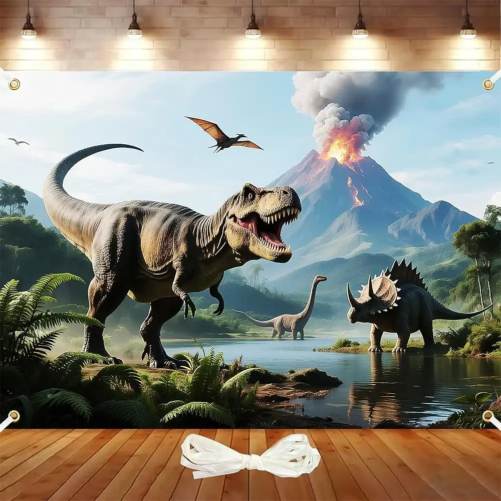 Dinosaur World Jurassic T-Rex Triceratops Volcano Tropical Jungle Wall Tapestry Kids Bedroom Decor Boys Playroom Wall Hanging Birthday Party Backdrop 5876395ecfb5adb3af5185f25f55dcb4