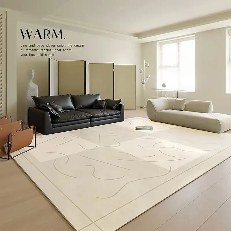 Cream Style Area Rug, Cozy Living Room Carpet, Soft Bedroom Bedside Rug, Large Floor Mat for Sofa & Coffee Table, Full Coverage Apartment Decoration 2