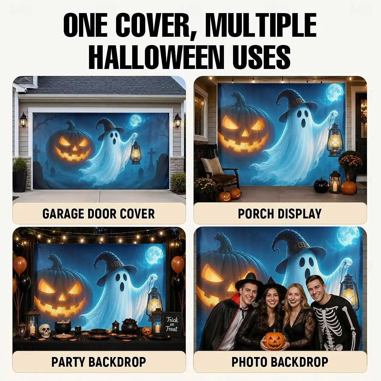 Halloween Garage Door Cover Large Outdoor Halloween Backdrop Decorations Ghost Witch Hat Lantern Jack O Lantern Pumpkin Graveyard Full Moon Banner Yar 9aaee84f743e8086bc1960fe455c9a1c