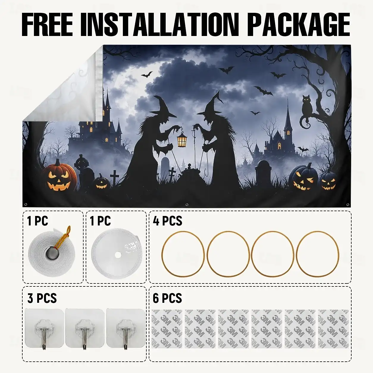 Halloween Garage Door Cover Banner Witch silhouette Horror Eerie Spirit Outdoor Scary Haunted House Yard Porch Decoration Front Yard Display 16×7 FT 2 0841563f359fdef53e07745940e24675