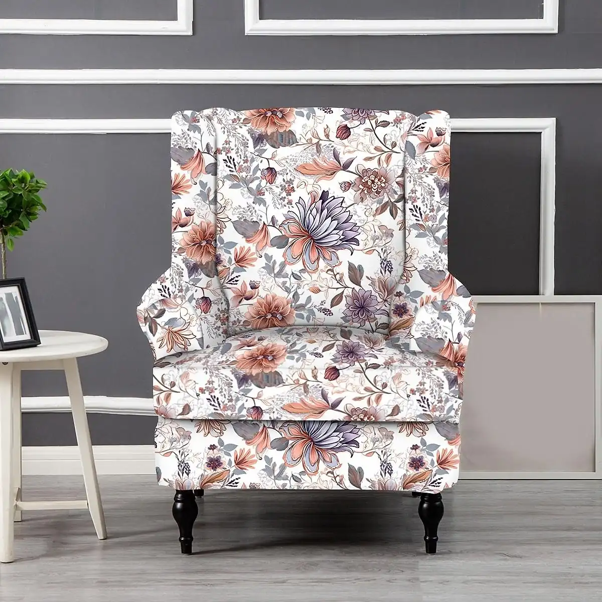Wingback Chair Cover Floral Striped Geometric Printed Polyester Slipcover Full Cover Modern Foldable Korean Style Chair Protector Seat Cover Armchair
