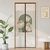 Flowers Magnetic Screen Door Heavy Duty Screen Door Mesh with Magnets, Privacy Door Curtain with Full Frame Tape,Automatical Closure, Easy Install 202