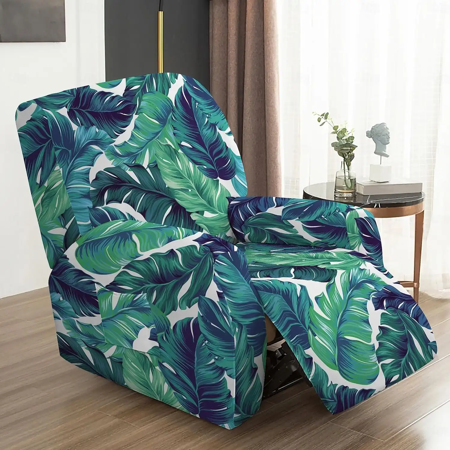 Chaise Lounge Cover, Geometric Printed Polyester Slipcover, Stretch Furniture Protector for Living Room and Bedroom