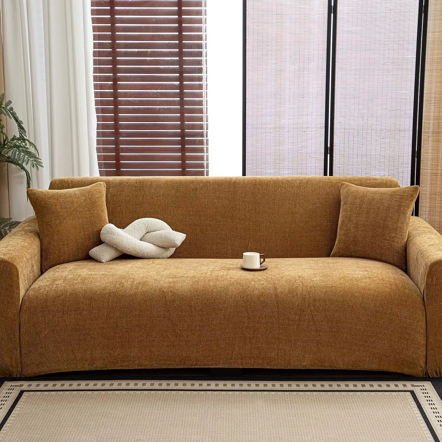 1 PC Chenille Herringbone Sofa Cover, Fashionable and Luxurious Couch Slipcover, Decorative Furniture Protector, Anti-Slip Dustproof Scratch-Resistant
