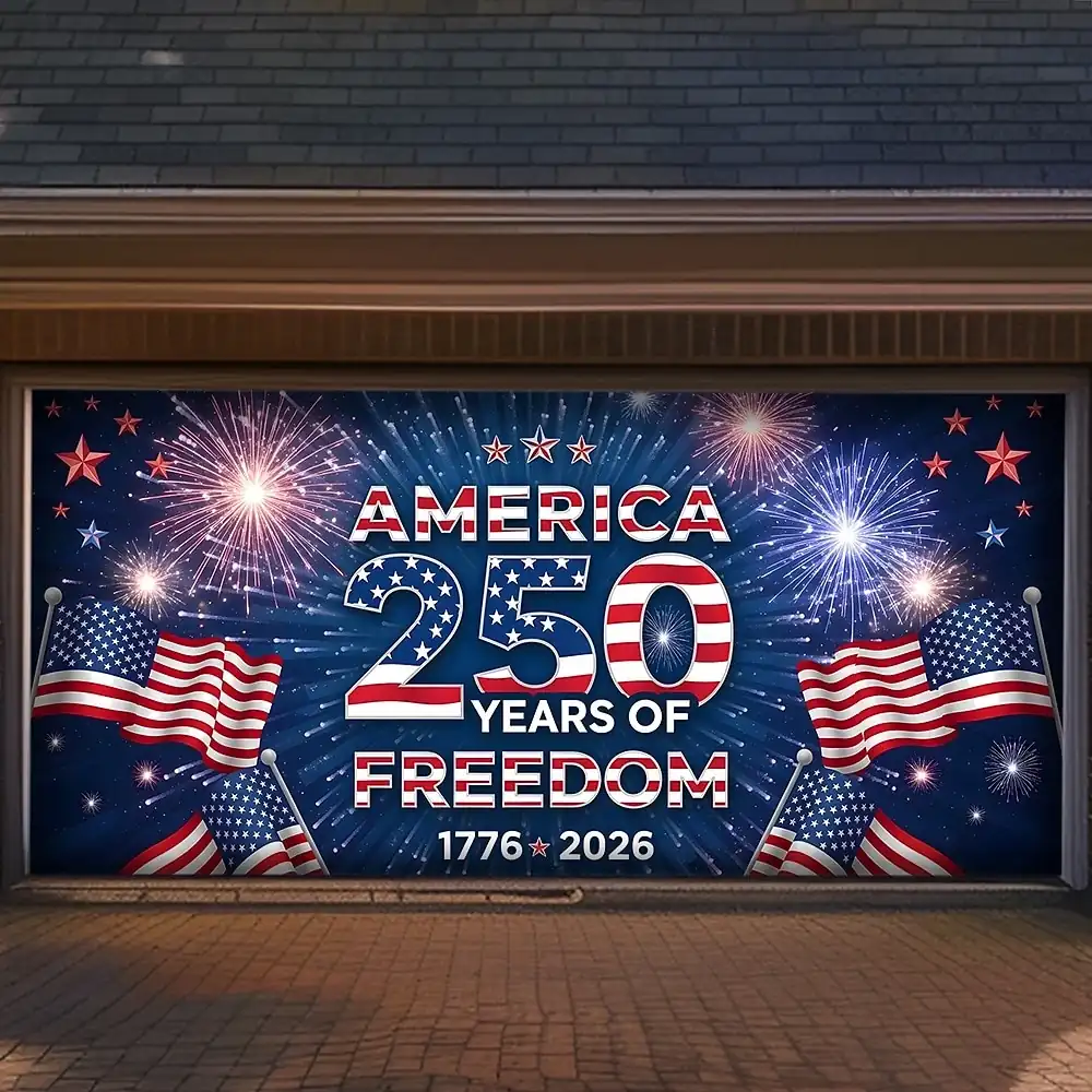4th of July 250th Memorial Day Garage Door Cover Large Hanging Backdrop American Flag Vintage 3D Patriotic Party Outdoor Shooting Backgrounds Fro