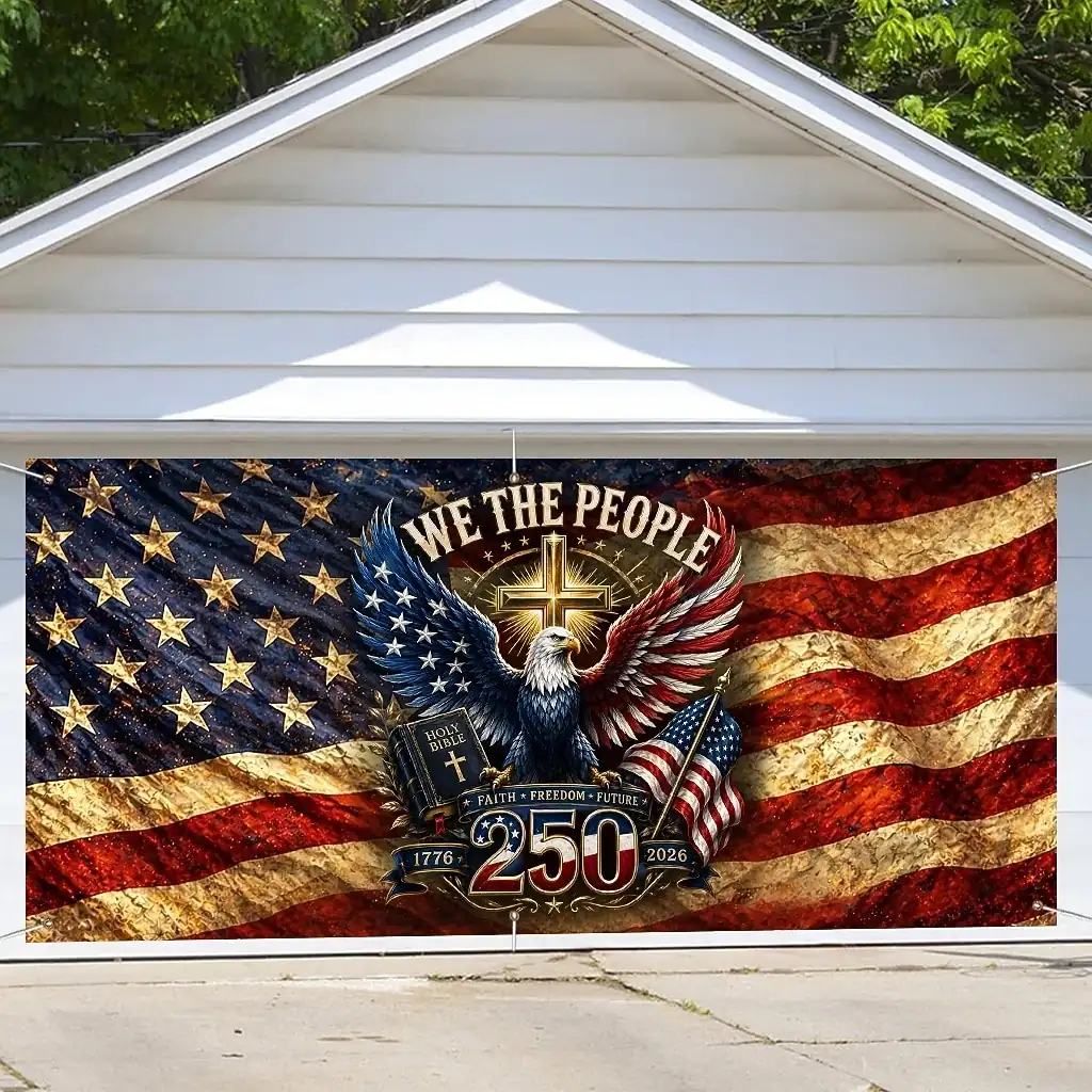 U.S. 250th Anniversary Garage Door Cover Decoration, 4th of July Eagle Photograph Backdrop America 1776-USA Banner for Independence Day Patriotic