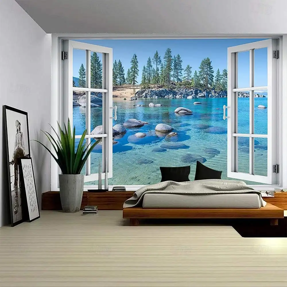 3D Tropical Beach Window View Wall Tapestry Ocean Paradise Palm Trees Sand Coast Wall Hanging Aesthetic Room Decor Bedroom Art Mural Backdrop 2026 – € 189174436f63e8182ecf9988a2389a9c