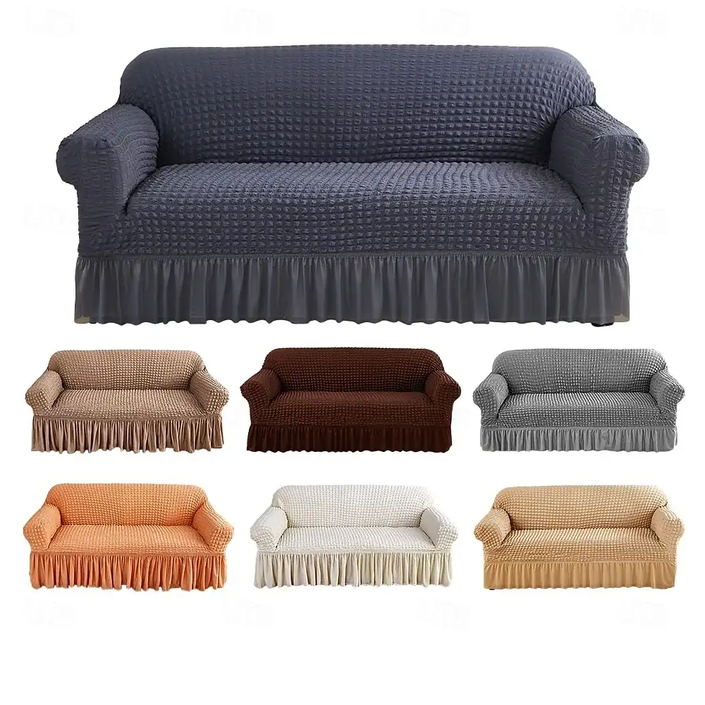 Skirted Bubble Tulle Sofa Cover Full Elastic Slipcover Dustproof Non Slip Sofa Protector Cushion Cover Stretchable Sofa Throw for Living Room Furnitur