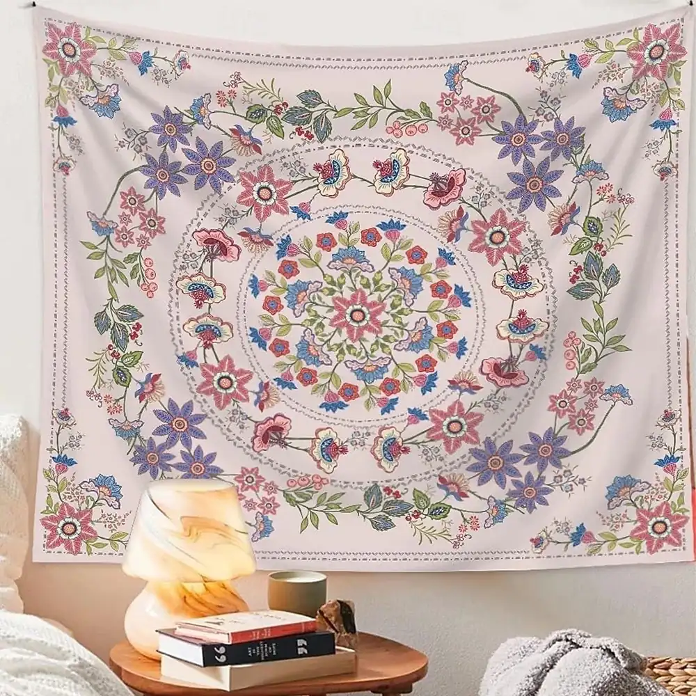 Pink Floral Mandala Wall Tapestry Pastel Flowers Shabby Chic Wall Hanging Boho Romantic Bedroom Decor Girls Dorm Room Aesthetic Decoration Soft Pink B b5eefe8c6c1f3e373d962eb2657c701b