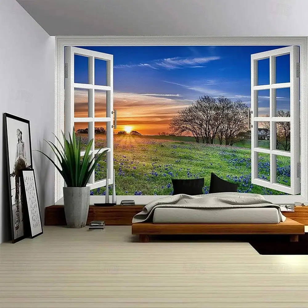 3D Nature Window View Wall Tapestry Cascading Waterfall Forest Landscape Wall Hanging Serene Jungle Art Aesthetic Living Room Bedroom Backdrop 2026 – 1c75cc208a9c1543af6221f207958c9e