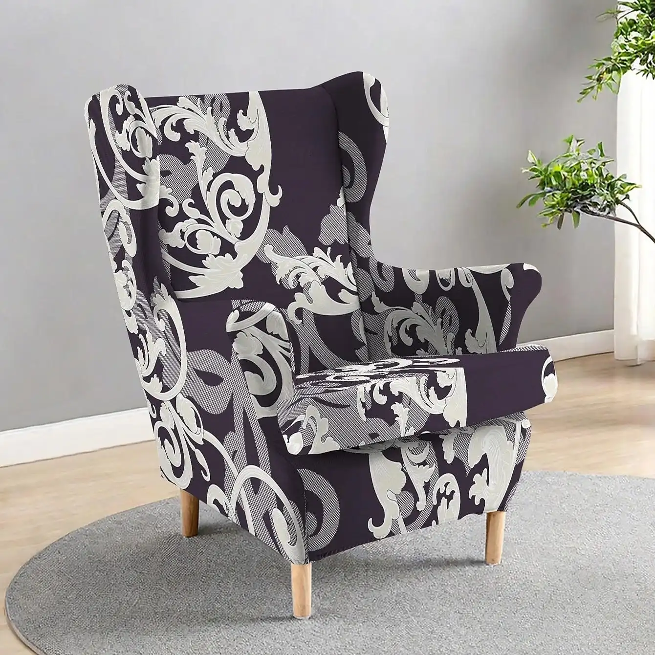 Wingback Chair Cover Floral Striped Geometric Printed Armchair Slipcovers