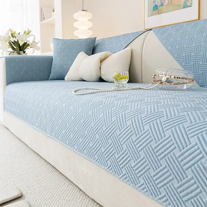 Cream Ice Silk Sofa Seat Cover Summer Non Slip Cool Cushion Breathable Soft Sofa Pad for Hot Weather