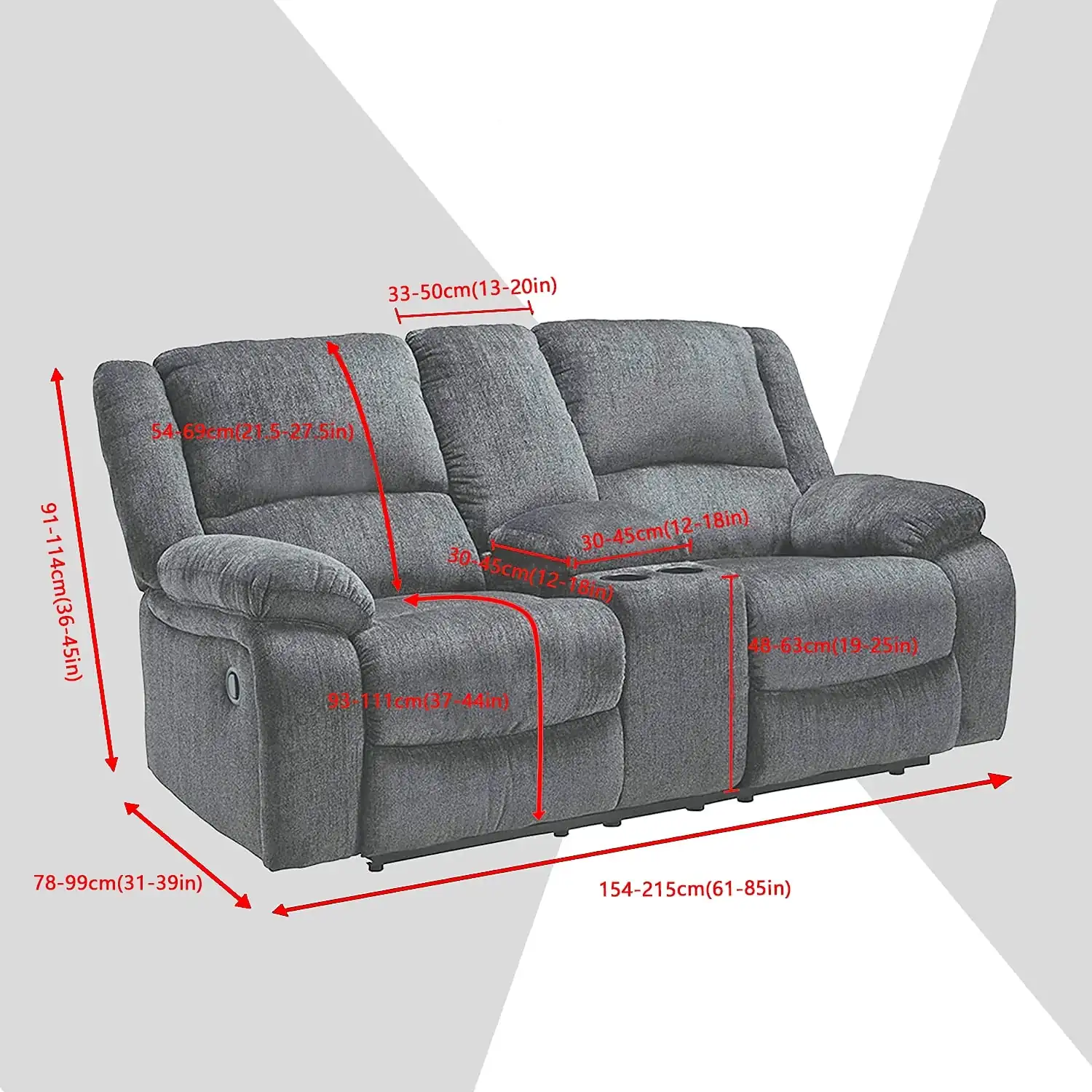 Recliner Cover LoveSeat with Middle Console Slipcover,Burgundy Velvet Stretch Loveseat Reclining Sofa Covers, 2 seat Loveseat Recliner Cover, Thick, S