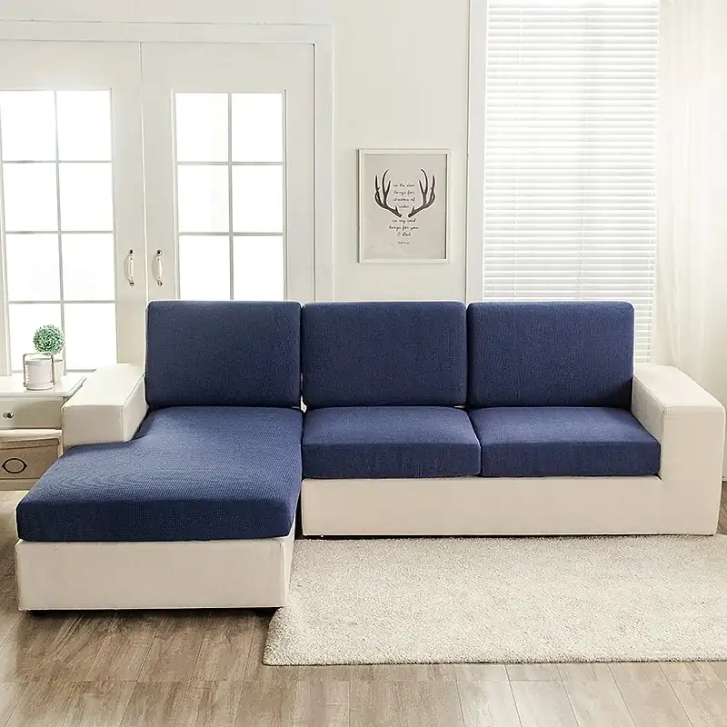 Stretch Warmth Sofa Seat Cushion Cover Jacquard Slipcover Elastic Couch Armchair Loveseat 4 or 3 Seater Plain Solid Soft Durable Washable